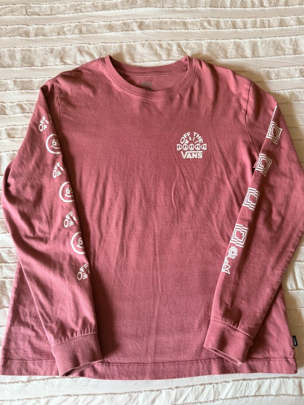 Vans Unisex Medium Off The Wall Long Sleeve Graphic Shirt Pink Skate Tee
